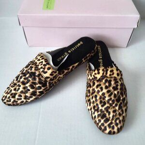 Patricia Green Leopard Print Jackie Satin Quilted Slippers 7 Brown Black NEW